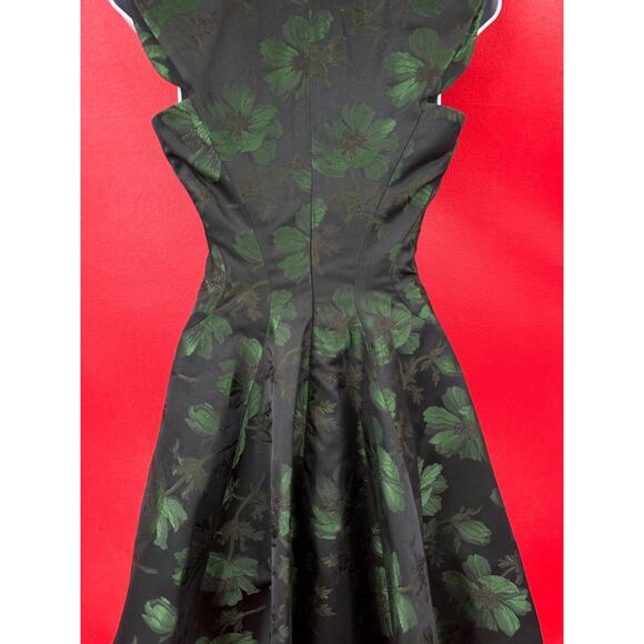 Alexander McQueen Brocade Black Green Cocktail Fit Flare Mini Dress Sz 38 US XS - Picture 9 of 16